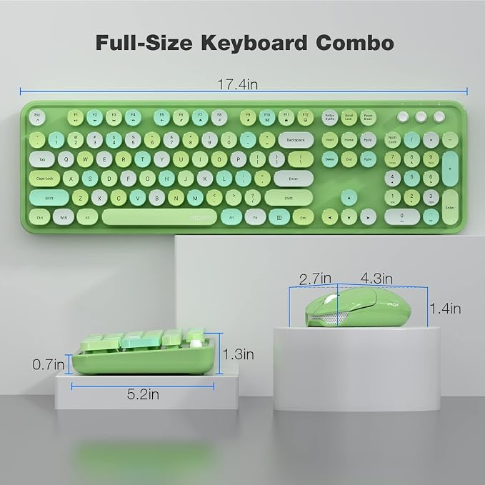 MOFII Wireless Keyboard and Mouse Combo, 2.4Ghz USB Full Size Typewriter Keyboard with Number Pad and Sport Car Mouse for PC Computer Desktop Windows (Green Colorful)