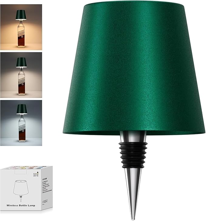Wireless Bottle Lamp, 2025 New 3 Color Rechargeable Wine Bottle Lights for Bars Restaurants (Dark Green, 1PC)