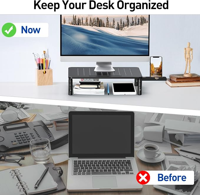 Zimilar 2 Pack Monitor Stand , 3 Height Adjustable Stand with Unique Star Mesh for Computer, Laptop, Printer, Notebook, iMac, Premium Metal Monitor Risers for 2 Monitors