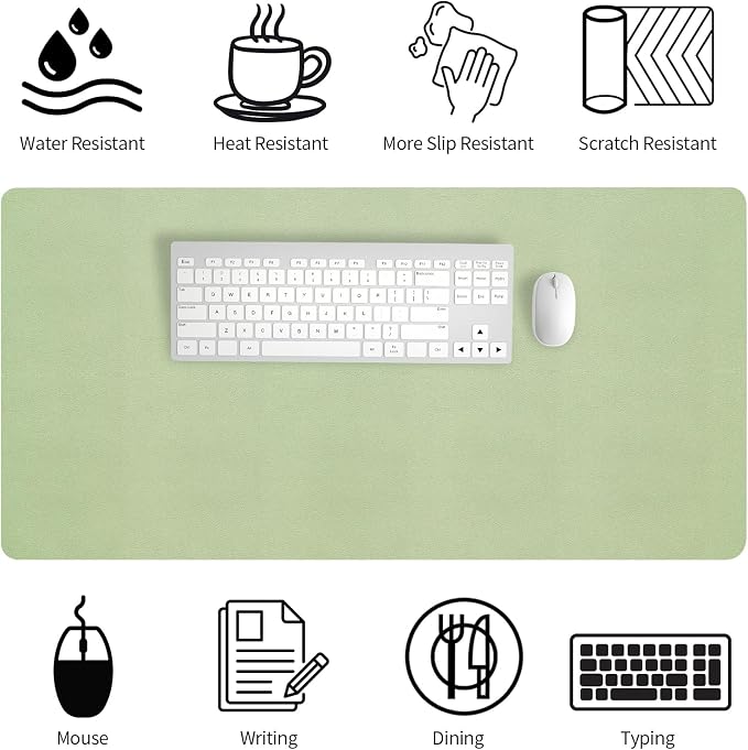 Bloss 47.2" x 24" Large Desk Mat, Leather Desk Mat, Large Mouse Pad + Keyboard Pad, Non-Slip Desk Mat Protector for Office, Home - Green