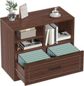 LVB Wood Lateral Filing Cabinet with Drawer, Farmhouse File Cabinet Printer Stand with Storage Shelves, Printer Cabinet Fits A4 Letter Legal Size with Hanging File Folder for Home Office, 32.7" Walnut