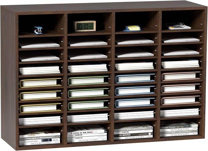 VEVOR Literature Organizers, 36 Compartments Office Mailbox with Adjustable Shelves, Wood Literature Sorter 39.3x12x26.8 inches for Office, Home, Classroom, Mailrooms Organization, EPA Certified Brown