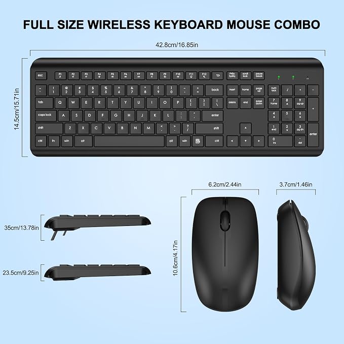 Wireless Keyboard and Mouse Combo, Full Size Silent Ergonomic Keyboard and Mouse, Long Battery Life, Optical Mouse, 2.4G Lag-Free Cordless Mice Keyboard for Computer, Mac, Laptop, PC, Window(2 Pack)