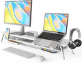 Fenge Dual Monitor Stand, Monitor Riser for 2 Monitors with Adjustable Laptop Riser , 42.5 Inch Desk Shelf for Top of Desk with Phone Holder& Headphone Stand