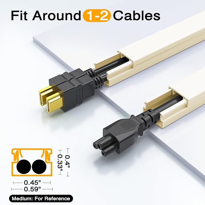 Delamu 157in Cord Covers for Wires on Wall, Cord Hider for 1 Cord, Paintable Cable Hider, Cable Management Wire Covers for Cords, L15.7 W0.55 H0.4in, Beige