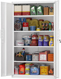GREATMEET Metal Garage Storage Cabinets, 72" Tall Locking Cabinets with Doors and Shelves, Utility Cabinet with Lock for Garage, Home, White