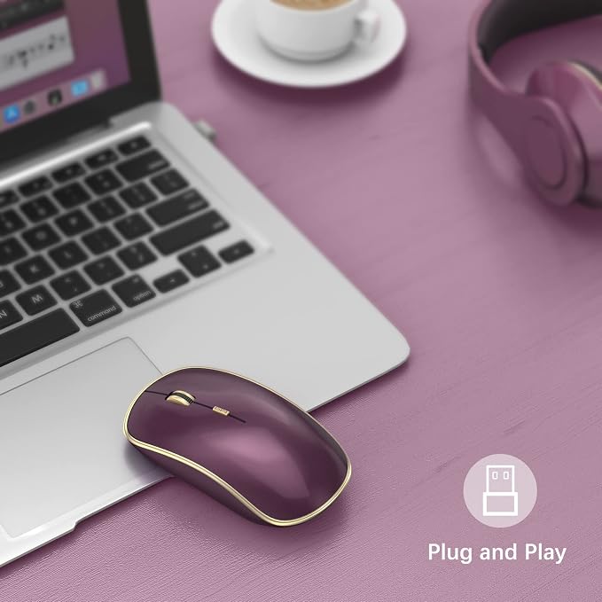 JOYACCESS J Wireless Mouse for Laptop, 2.4G Slim Wireless Silent Mouse, Portable Wireless Computer Mouse, 3200 DPI, USB Wireless Mouse for Desktop, Notebook, Chromebook, PC (Wine Red)