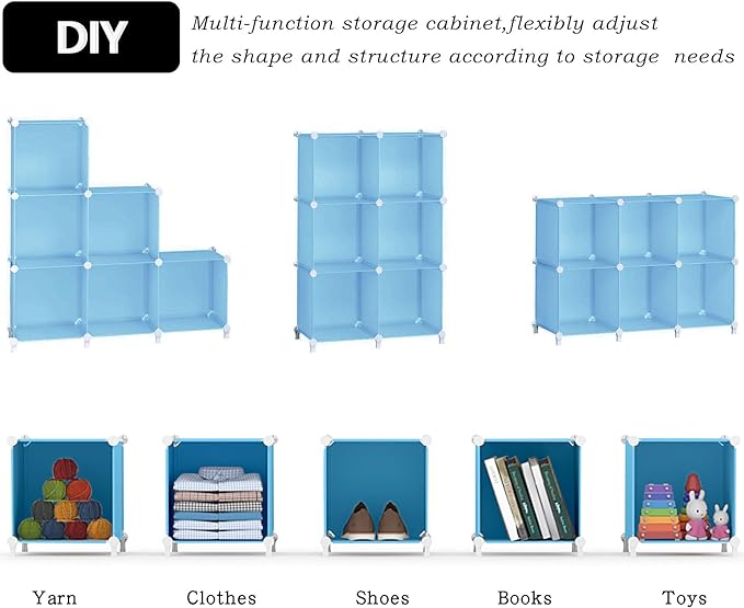 AWTATOS Cube Storage Organizer Protable Closet Organizers and Storage for Kids DIY Stackable 6 Cubes Storage Shelves Clothes Organizer for Bedroom, Home, Blue