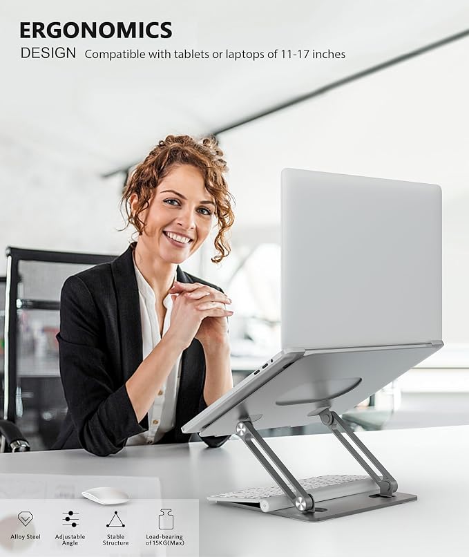 BoYata Laptop Stand, Laptop Holder, Multi-Angle Stand with Heat-Vent, Adjustable Notebook Stand for Laptop up to 17 inches, Compatible for MacBook Pro/Air, Surface Laptop, and so on (Space Gray)