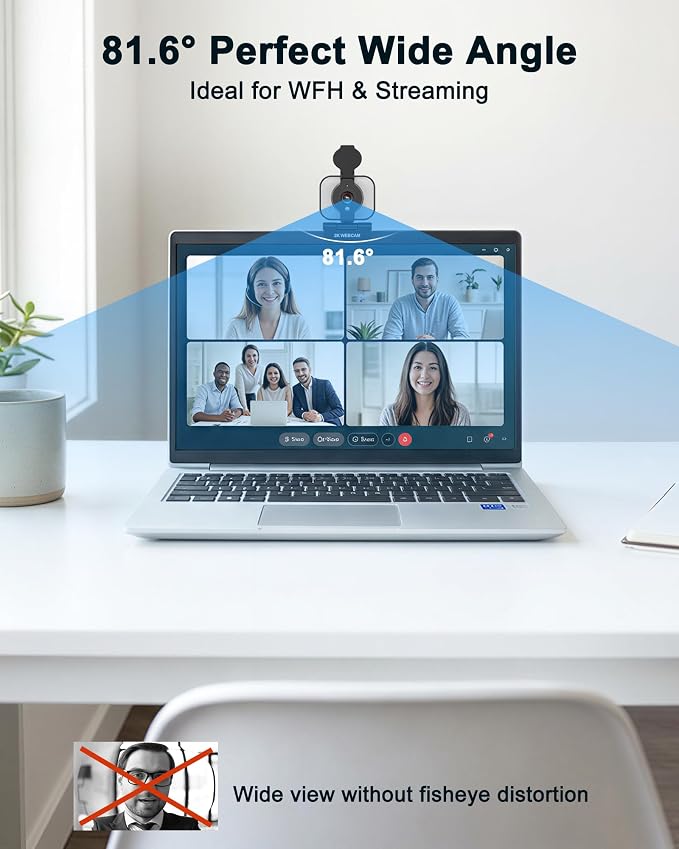 Atatat 2K Webcam for PC with Microphone & Light & Privacy Cover, Web Camera for Desktop/Laptop/Monitor/Mac, Autofocus USB Computer Camera for Zoom/Skype/Teams/Video Calling/Meeting/Streaming