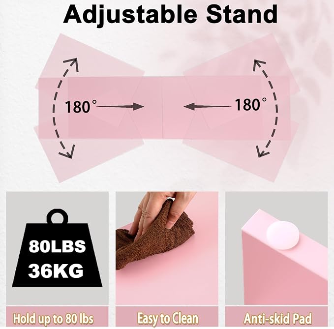TEAMIX Pink Dual Monitor Stand Riser with Drawer - Length and Angle Adjustable Double Corner Desk Shelf Organizer 37 inch for 2 Laptop/PC/Screen/TV