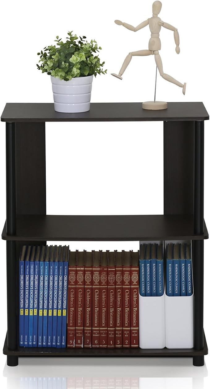 Furinno JAYA Simple Design 3-Tier Bookcase / Bookshelf / Display Rack, Plastic Tubes, Walnut