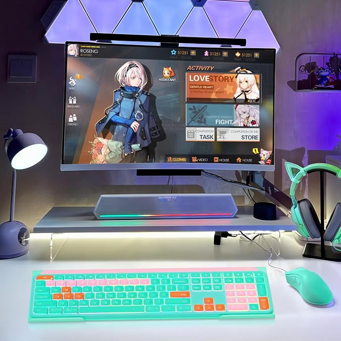 WINFFOR Comfortable Computer Keyboard Stand - Ergonomic Keyboard Riser Acrylic Tilted Keyboard Holder for Easy Typing&Working at Home Office - Fits All Keyboard Sizes - 17'' Wide (Lake Blue)