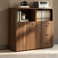 File Cabinet with Password Lock, Wood Lateral Filing Cabinet for Letter/A4 Files, 3 Drawer with Door, Printer Stand with Open Shelves for Home Office
