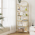 Hzuaneri Bookcase Bookshelf, Tempered Glass Bookshelves, Slim Shelving Unit for Bedroom, Bathroom, Home Office, Steel Frame, 6 Tier Gold BC21699G