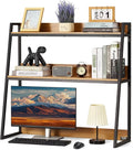 VEVOR 2-Tier Desktop Storage Organizer, 37.4" x 12.6" x 35.4" Office Storage Rack, Wood Color Display Shelf, Desktop Bookshelf Hutch with Anti-Slip Feet Pads, for Office, Home & Dorm
