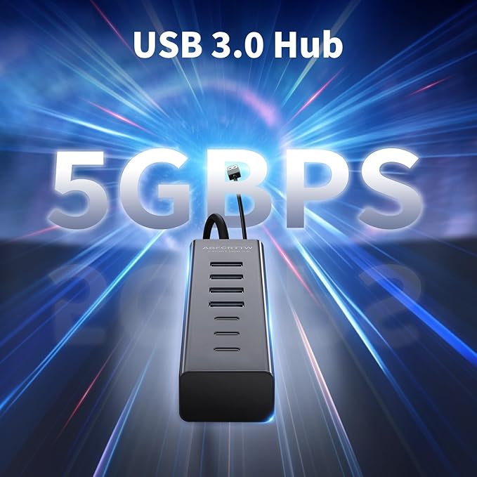 6Ft 7-Port USB Hub 3.0 for Desktop, 4 USB-A & 3 USB-C Ports Aluminium 5Gbps USB Extender Hub, USB Splitter, USB Hub Long Cable for Desktop, PC, Flash Drive, Mobile HDD SSD, Windows/XPS