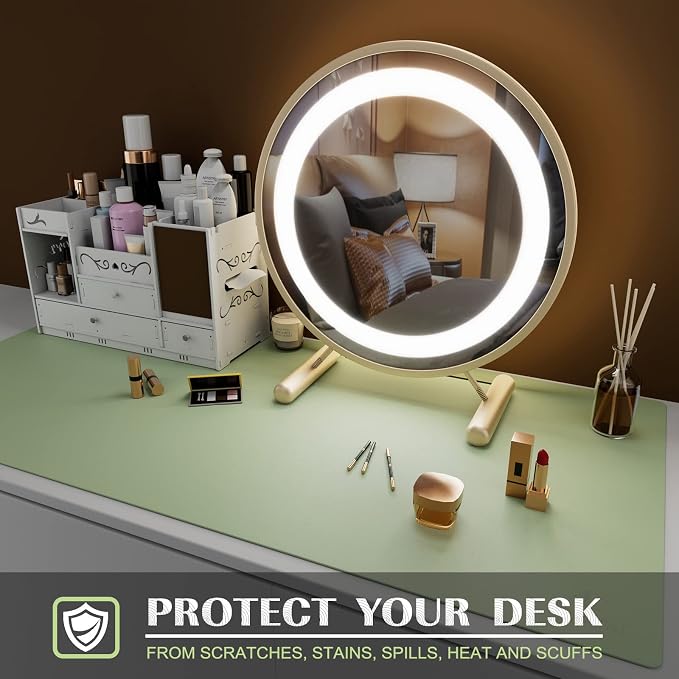 K KNODEL Large Office Leather Desk Mat, Mouse and Keyboard Pad, Computer and Laptop Mat, Desktop Protector and Cover, Writing Pad and Blotter (31.5"x15.7", Light Green)