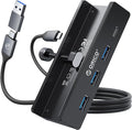 ORICO USB Hub 3.0, Clamp USB Hub with Extra Power Supply Port, Aluminum 4-Port USB Adapter with 3 USB-A Data Ports, USB-C Port for Monitors, Desks (Black)