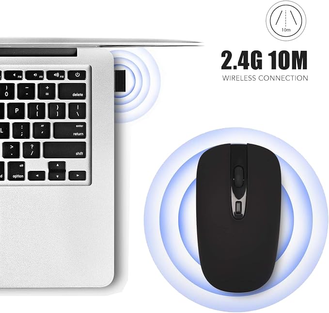 cimetech Wireless Computer Mouse, 2.4G Slim Cordless Mice Less Noise for Laptop Ergonomic Optical with Nano Receiver USB Mouse for Laptop, Deskbtop, Mac (BAT Black)