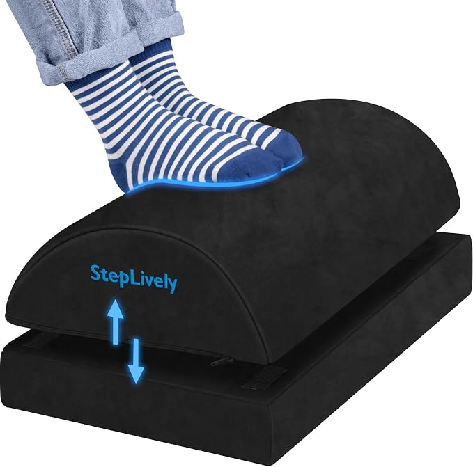 StepLively Foot Rest for Under Desk at Work, Comfortable Foot Stool with 2 Adjustable Heights, Footrest with Washable Cover, for Back & Hip Pain Relief, Suitable for Office, Home, Car, Black, X-Large