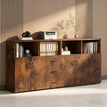 File Cabinet with Password Lock, Wood Lateral Filing Cabinet for Letter/A4 Files, 3 Drawer with Door, Printer Stand with Open Shelves for Home Office