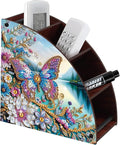 Elegant Butterfly & Floral Diamond Painting Storage Box – Curved Multi-Compartment Wooden Organizer with DIY Diamond Art Decoration for Adults