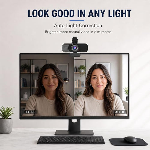 1080P Webcam with Microphone and Physical Privacy Cover, Noise Cancelling USB Web Camera, Auto Light Correction, Plug and Play, Wide Angle PC Camera for Zoom, Online Class, Laptop/Desktop