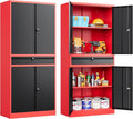 SISESOL Metal Storage Cabinet with Drawer and Lock,Garage Storage Cabinet with Locking Doors and Shelves,71" Black Red Metal Cabinets,Lockable Steel Tool Cabinets for Garage,Home,Office,Shop