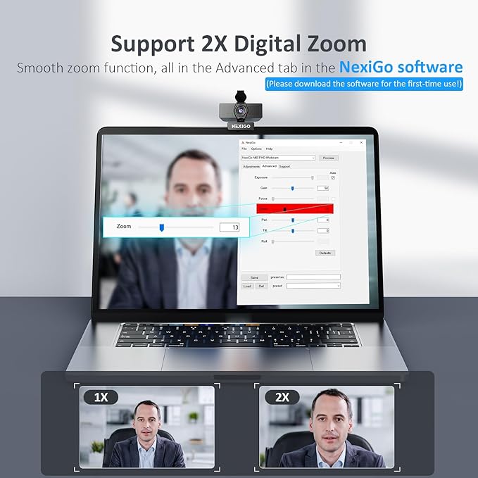 NexiGo N60 Pro (Gen 2) 1080P Webcam with Distortion-Free Lens, USB A to Type-C Data Cable, Noise Reduction Mic & Privacy Cover, for Zoom/Skype/Teams/Webex, Laptop MAC PC Desktop
