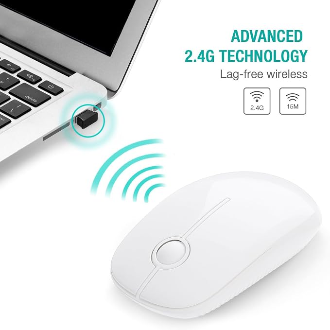 VssoPlor Wireless Mouse, 2.4G Slim Portable Computer Laptop Mouse with Nano Receiver Quiet Silent Optical Mice for Notebook, PC, Laptop, Computer-Pure White