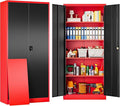 SISESOL Red Metal Storage Cabinet with Locking Doors and Shelves,Garage Storage Cabinet with Lock,Steel Locker,Lockable Cabinets for Home,Office,Shop,Garage Cabinets