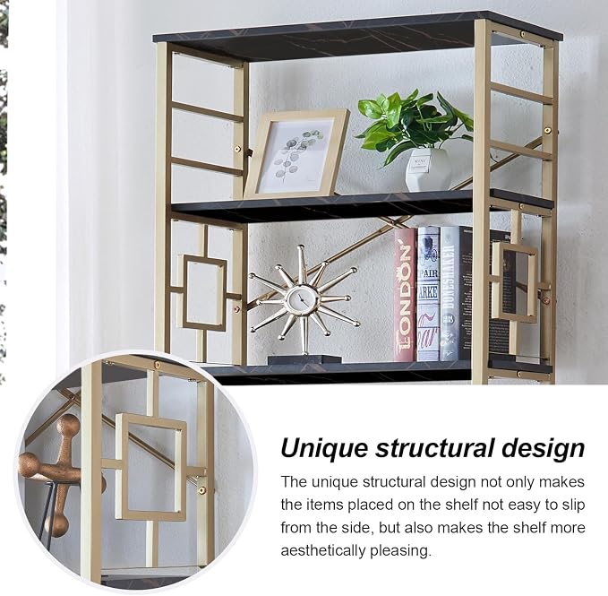 HOMISSUE Bookcase,7-Tier Tall Bookshelf Metal Bookcase and Bookshelves, Free Standing Storage Modern Bookshelf for Home Office Living Room and Bedroom, Black & Gold