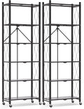 ALANNG 73.6 Inch Folding Bookshelf, 6 Tier Metal Bookcase and Bookshelves, Tall Shelves for Living Room Office Bedroom, Heavy Duty Book Shelve Free Standing Open (Black, 2PACK)