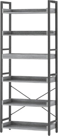 HCHQHS 6 Tier Bookshelf, Adjustable Industrial Bookcase, Vertical Tall Book Shelf, Wood and Black Metal Open Bookshelves for Home Office, Living Room, Bedroom