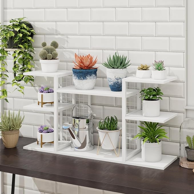 ELITEROO Desk Bookshelf, 4 Tier Wood Desktop Bookshelf, Adjustable Table Top Book Shelf and Storage Rack for Office Supplies, Dorm, Home Office, White