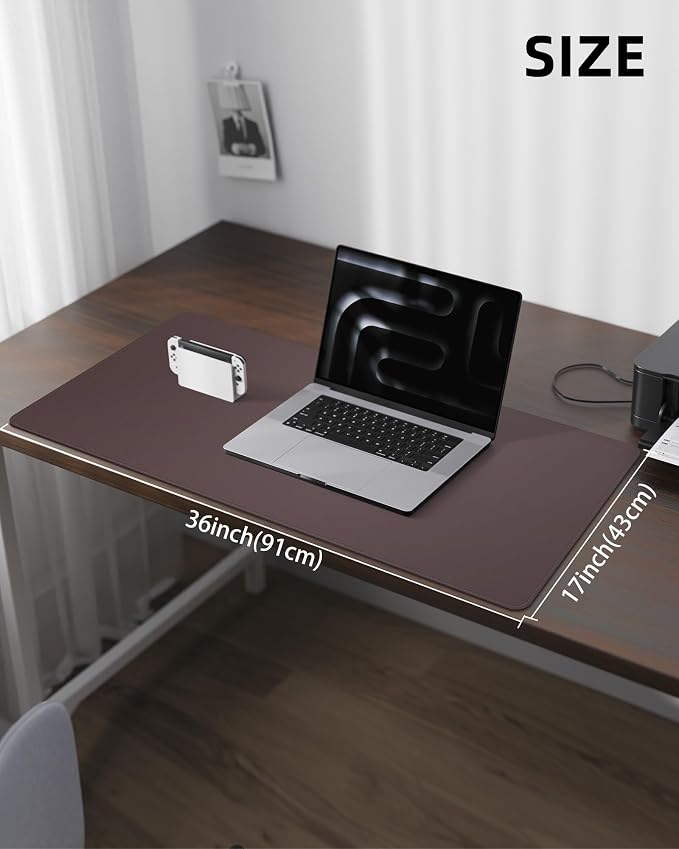 PU Leather Desk Pad Protector - 36"x17" Large Non-Slip Desk Mat, Waterproof Office Desk Blotter & Mouse Pad for Keyboard, Laptop - Home & Office (Coffee Brown)