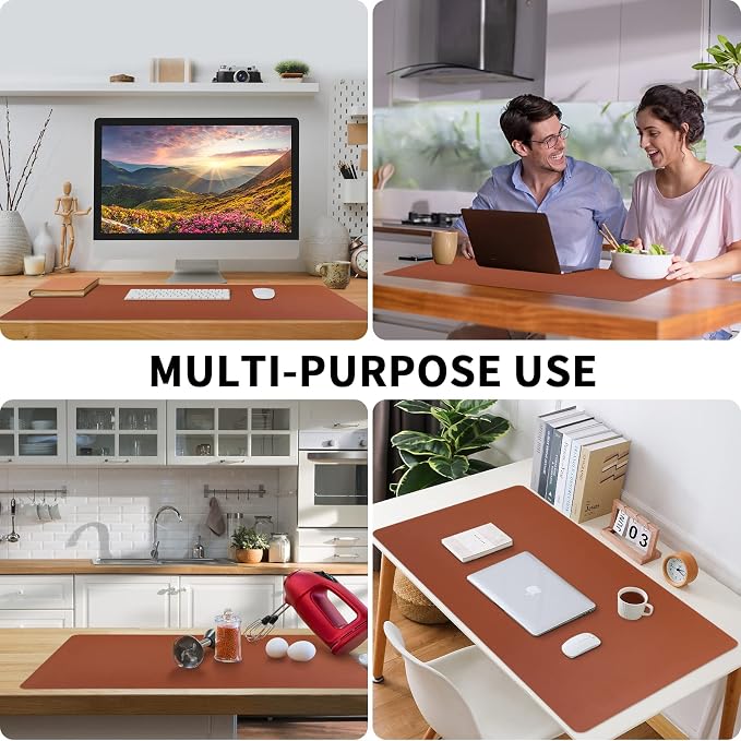Bloss Brown Leather Desk Pad Protector, Office Desk Mat, Large Mouse Pad, Non-Slip PU Leather Desk Blotter, Laptop Desk Pad, Waterproof Desk Writing Pad for Office and Home (,35.4" x 17")
