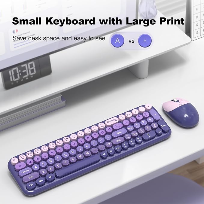 Dilter Wireless Keyboard and Mouse Combo, Portable Retro Keyboard with Compact Size, 2 in 1 USB Connected Mouse for Windows 7/8/10, Laptop, Desktop, PC, Computer (Purple)