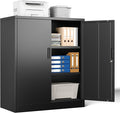 Metal Storage Cabinet, 36" H x 32" W x 16" D Locking Storage Cabinet, Metal Storage Cabinet with Locking Doors for Home, School, Office, Garage, Black
