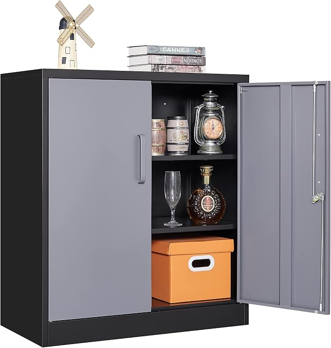 Letaya Metal Storage Cabinets with Lock Door and Shelves, Steel Garage Tool Cabinets for Home,Office, Warehouse,Lockers (36“-Black&Gray)
