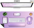 4-in-1 Large Gaming Mouse Pad, Keyboard Wrist Rest Pad & Wrist Support Mousepad Set, Extended Desk Pad Waterproof Desk Mat for Home Office Decor Study Game 35.4×15.7 Inches I Purple Pink Lavender
