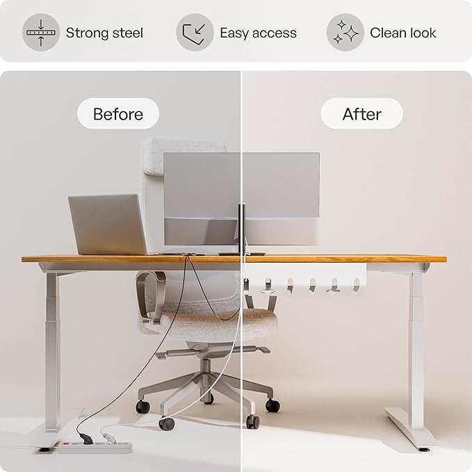 PAMO Cable Management Under Desk for Easy mounting Under-Table I Set of 2 - with 10X Cable Ties I Desk Organizer for Office/Home Office Table Thoughtful Cable Tray Holder