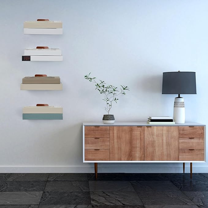 Jetec 6 Pack Invisible Floating Bookshelf Wall Mounted Floating Bookshelves Heavy Duty Book Organizers Hidden Book Shelf Metal Shelves Holder for Books Bedroom Living Room Home Office (Brown)