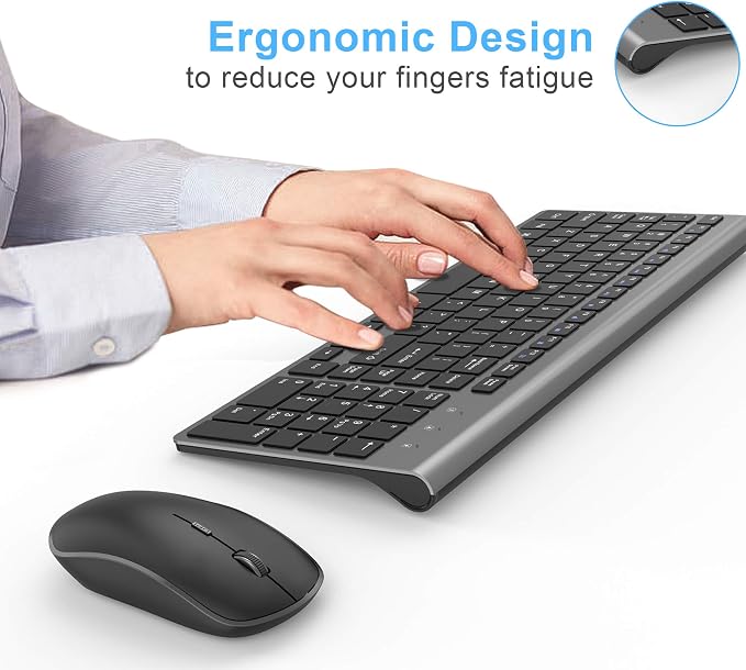 JOYACCESS Wireless Keyboard Mouse Combo, 2.4G Compact and Ultra Slim Wireless Keyboard and Mouse for Windows, Computer, Desktop, PC, Laptop (Grey)