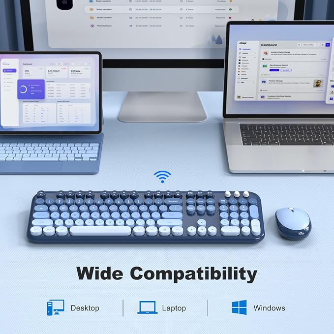 MOFII Wireless Keyboard and Mouse Combo,2.4G Typewriter Keyboard Quiet Mice | Retro Full Size Computer Keyboards, Cute Mouse, USB Dongle Plug and Play, for PC,Laptop,Desktop,Windows (Sea Blue Gradient)