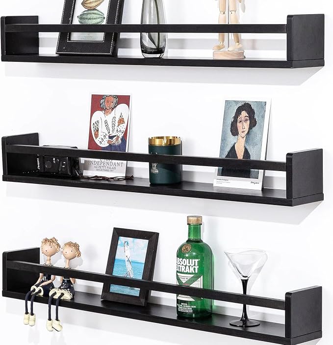 AZSKY Black Nursery Bookshelves for Wall Hanging Kids Bookshelf Baby Book Shelf Organizer Wall Bookshelves Kids Shelves and Storage for Wall Playroom Shelves 36 Inch a Set of 3 Same Sizes