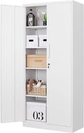 Fesbos Metal Storage Cabinet-71” Tall Steel File Cabinets with Lockable Doors and Adjustable Shelves-White Steel Storage Cabinet for Home, School, Office, Garage