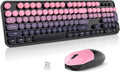 Wireless Keyboard and Mouse Combo, 2.4GHz Gradient Colorful Full-Size Retro Typewriter Keyboard with Wireless Mouse for PC/Desktop/Laptop/Windows (Berry Pink)