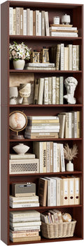 FACBOTALL 82" Tall Bookshelf, 7-Tier Open Shelves Bookcase, Freestanding Display Storage Shelves, Tall Bookcase Home Decor Furniture for Home Office, Living Room, Bedroom, Cherry